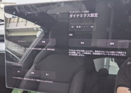 Dynamics settings screen, with options for acceleration feel and steering weight