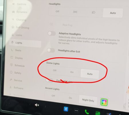 The touchscreen lighting settings. I kept switching Dome Lights off to cope