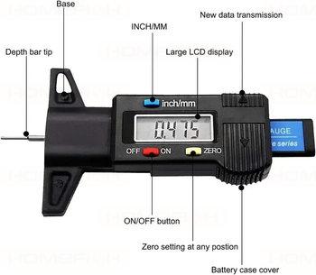 Digital depth gauge for checking tyre tread