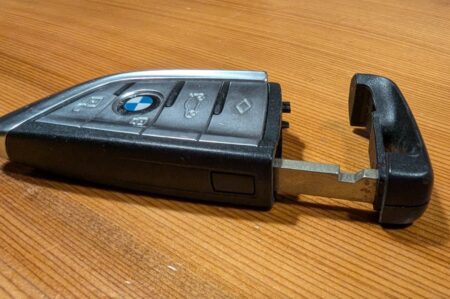 BMW smart key with the mechanical blade pulled out
