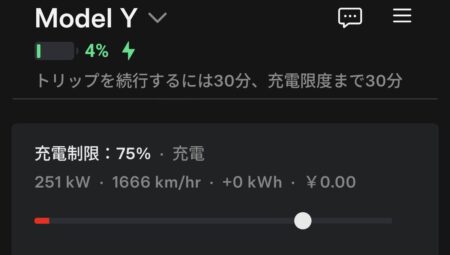 Charging screen showing 251 kW at 4 percent state of charge