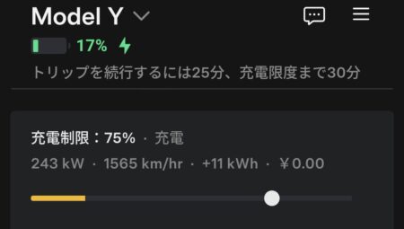 Charging screen at 17 percent showing 243 kW