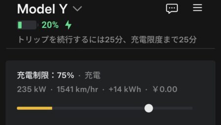 Charging screen at 20 percent showing 235 kW