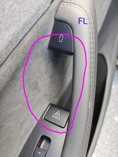 Left front door (FL), the empty hollow under the door pull before fitting