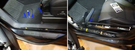Passenger-side sill trim removed