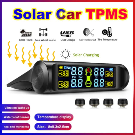 Solar-powered TPMS with four valve-cap sensors on AliExpress