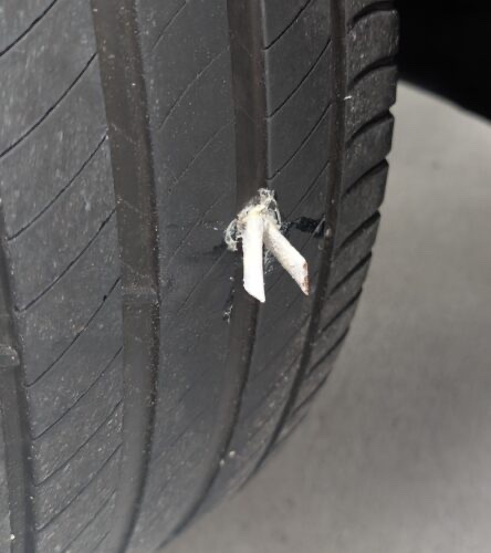 The plug pushed into the tread