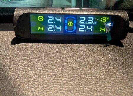 The TPMS display on the dashboard showing all four tyres