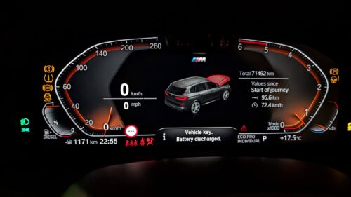 メーターに「Vehicle key. Battery discharged.」警告表示