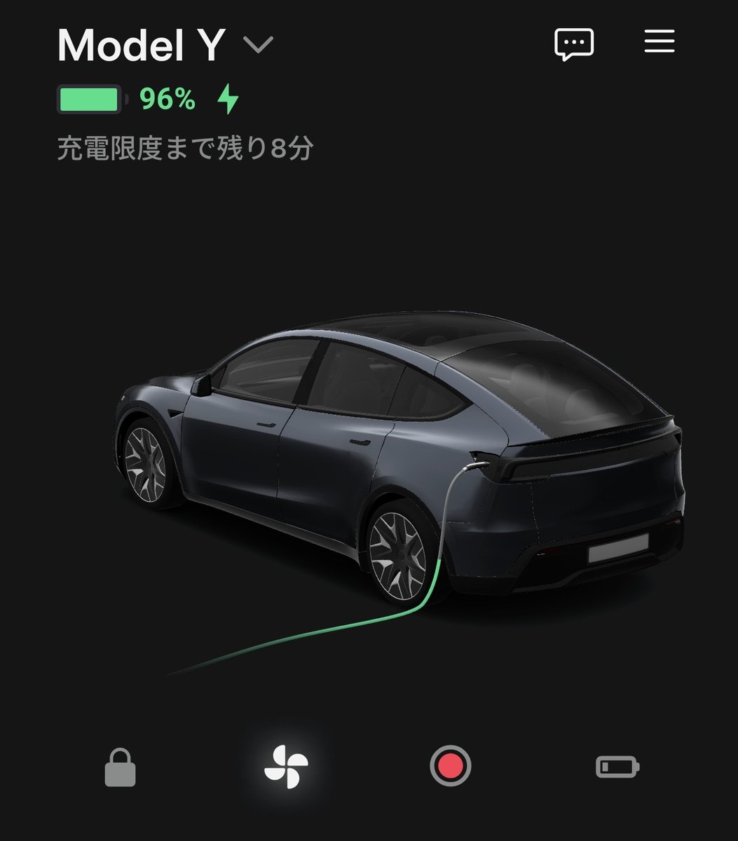 充電中にTeslaアプリで確認した充電状況の画面