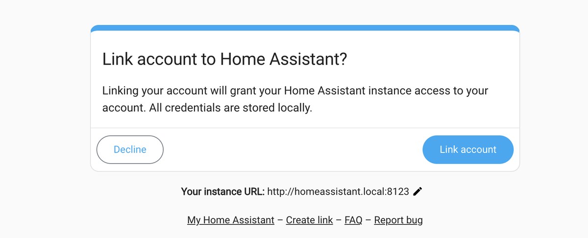 Home Assistantにアカウントを連携するかを確認するダイアログ