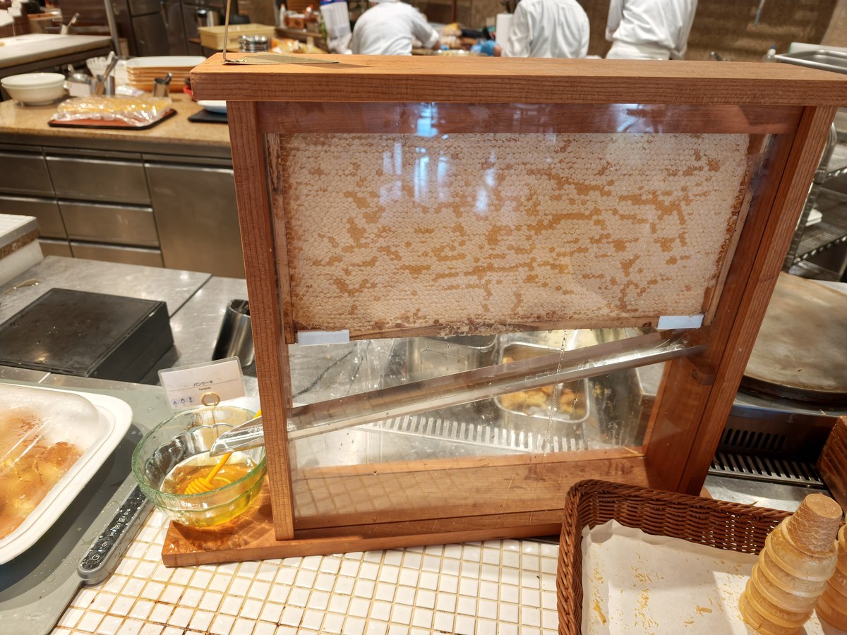 ライブキッチンのハニカムディスプレイと蜂蜜