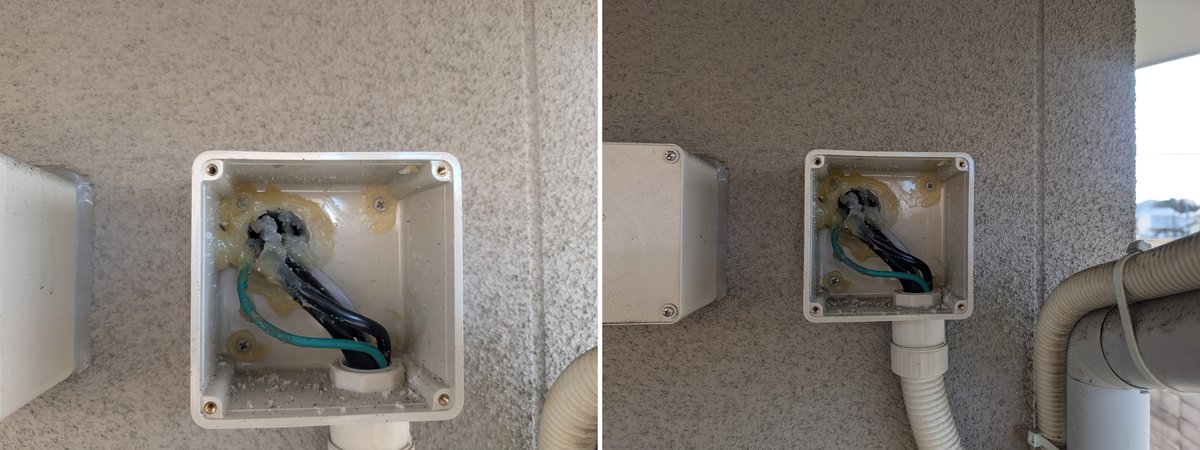 外壁のプルボックスへのケーブル引き込み